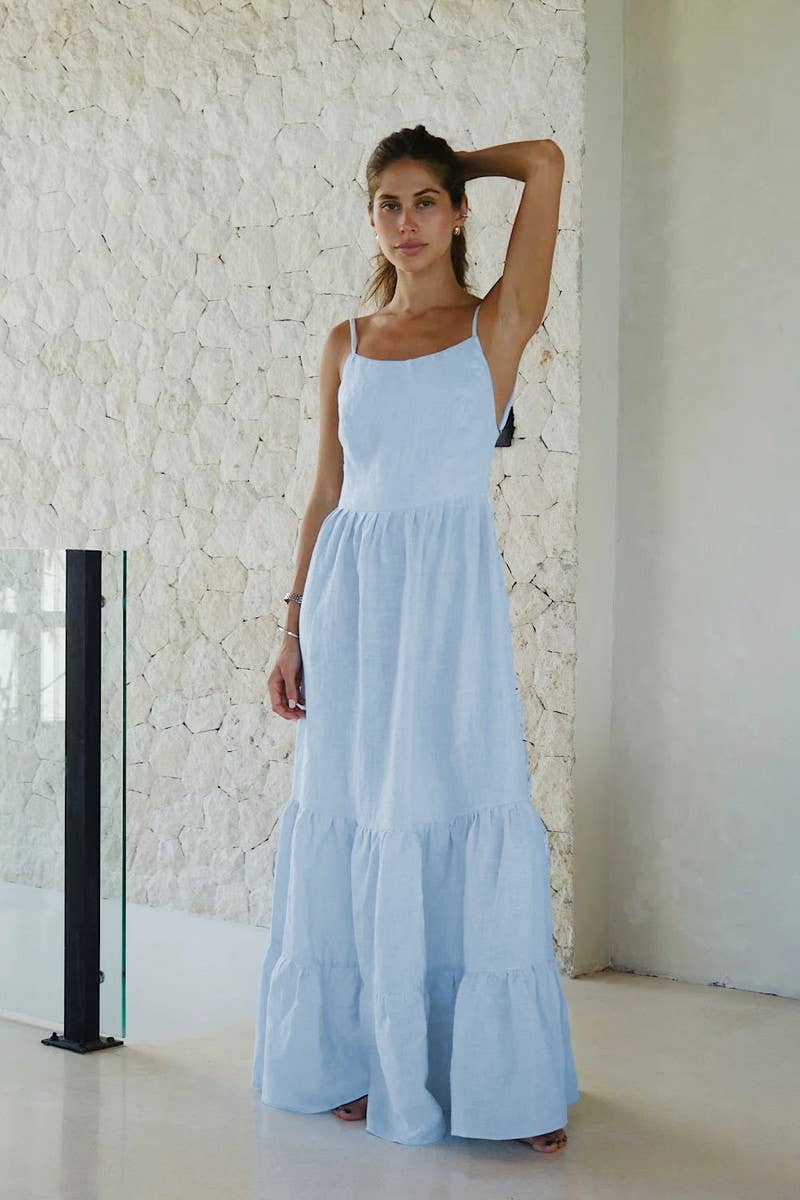 CWDMD5277_BACKLESS TIE MAXI CAKE CAMI DRESS