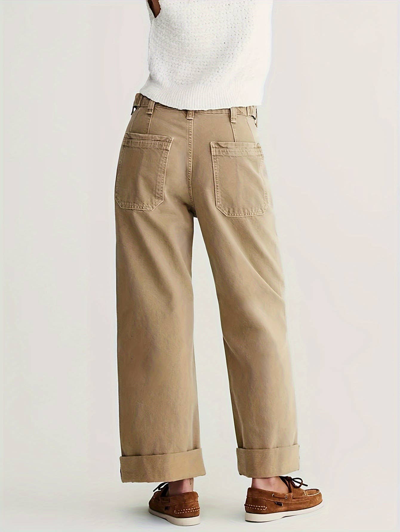 Non-elastic washed straight-leg workwear jeans