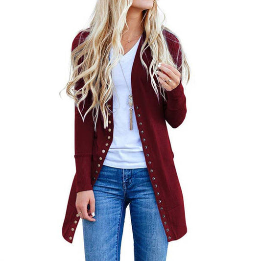 V-NECK LONG SLEEVE LONG SINGLE-BREASTED CARDIGAN