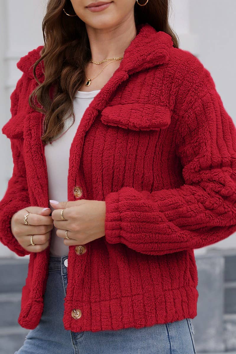 CWOCO0331_RIBBED PLUSH CARDIGAN LAPEL SHORT JACKET