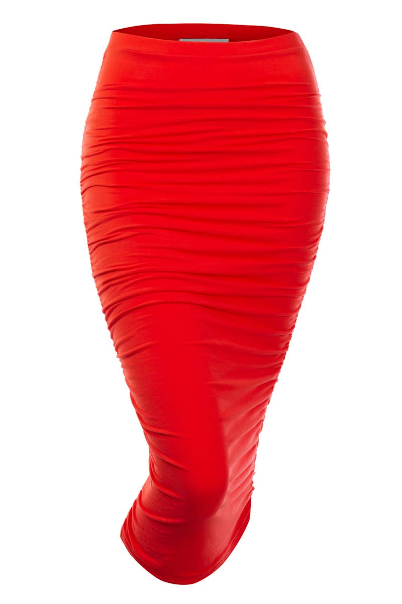 CWBMS070_PLUS Slim Fit Ruched Long Pencil Skirt