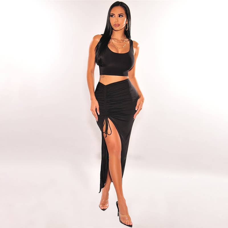 Slim-fit crop halter top sexy skirt two-piece set