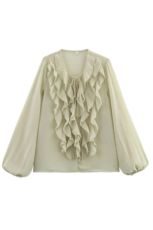 Cwttl2014_Fashion Layered Semi-Sheer Long Sleeve Shirt