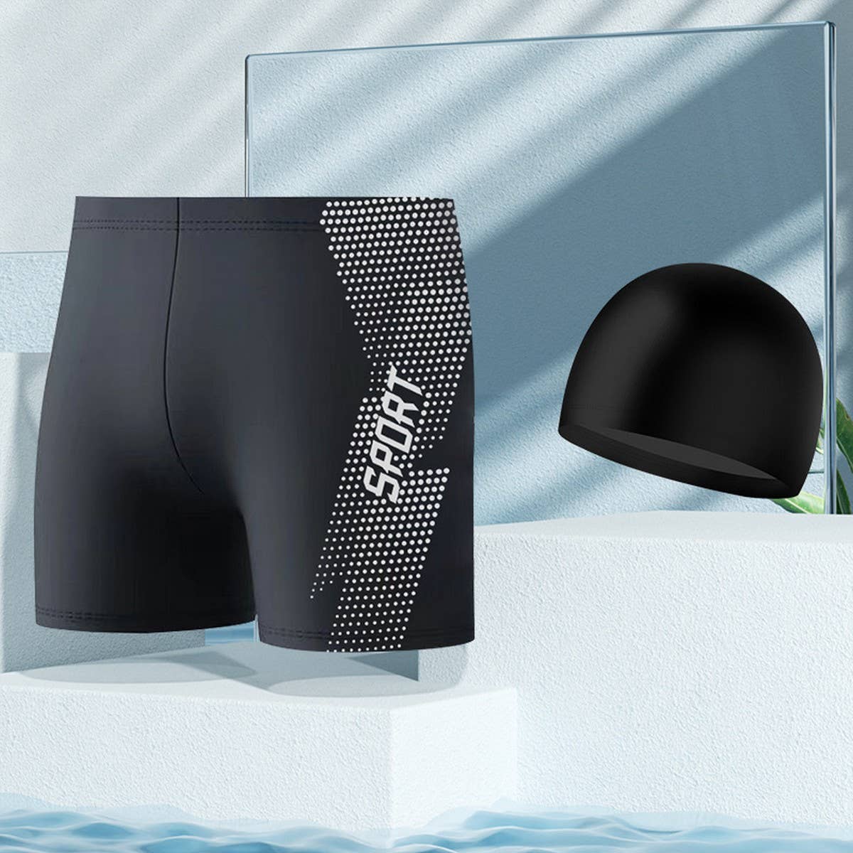 Men's Plus Size High Waist Swim Trunks