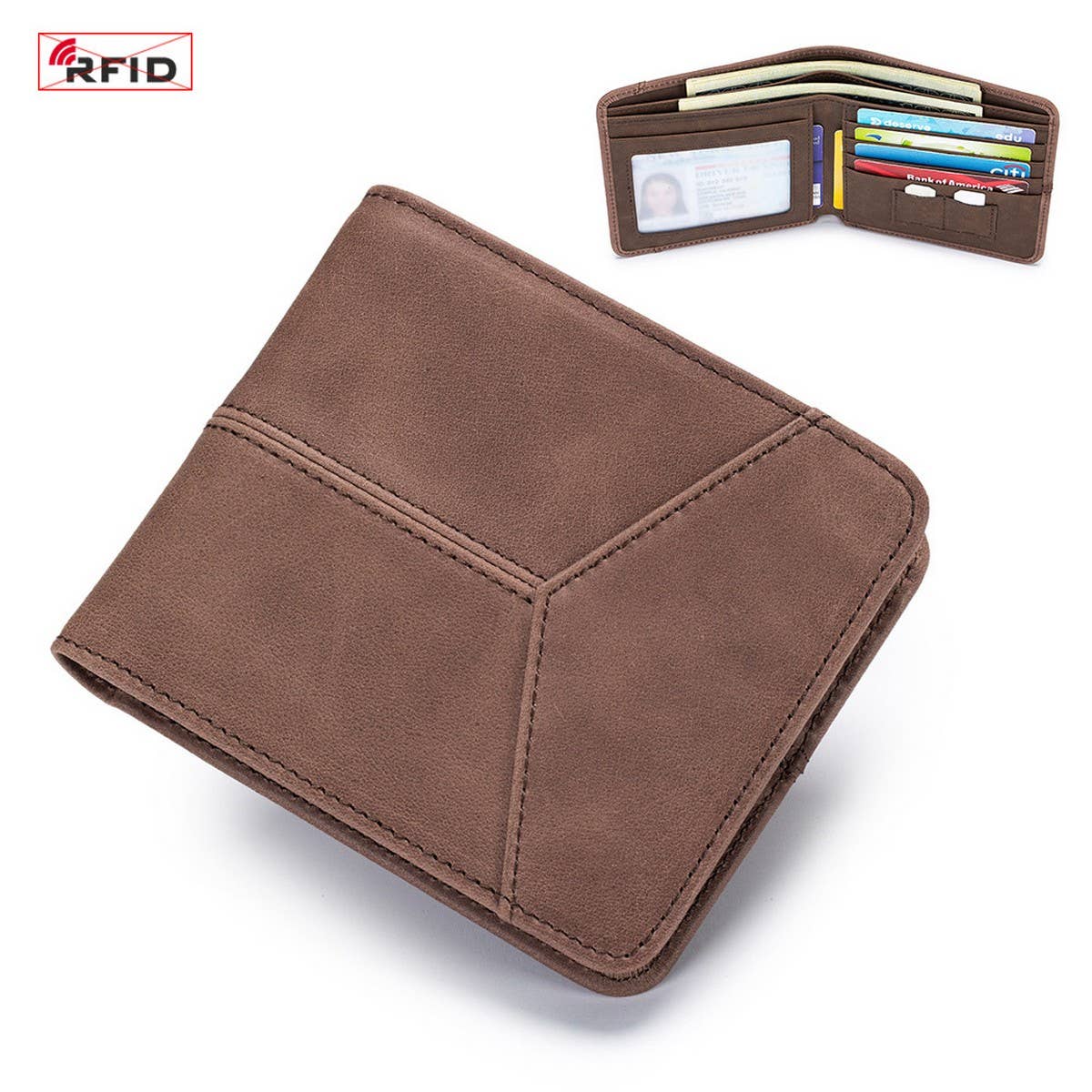 ANTI-THEFT BRUSHED COWHIDE SHORT LEATHER WALLET_CWAB3788