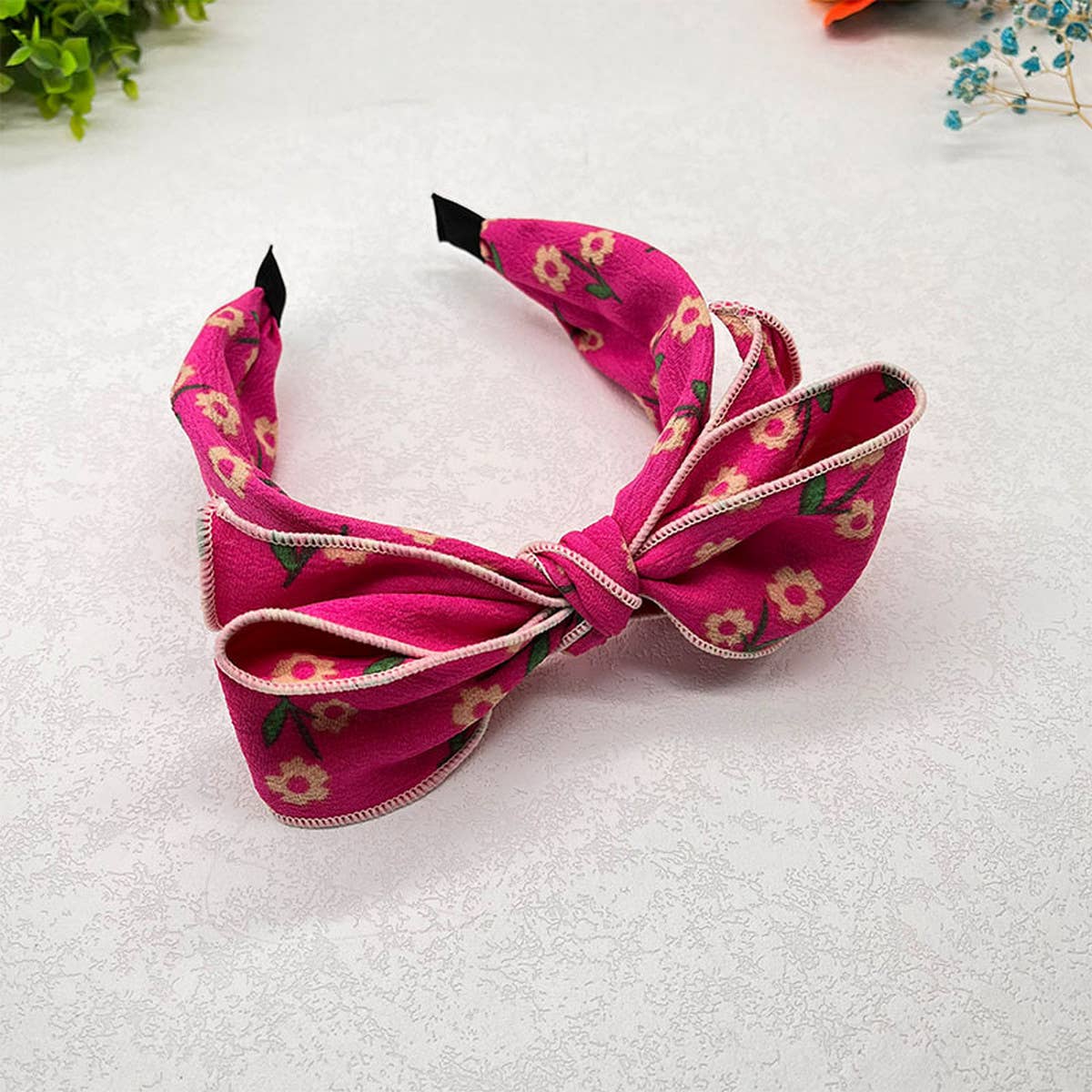 PRESSED WIDE-BRIMMED FLORAL BOW HEADBAND_CWAHA2573