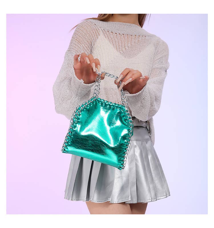 Fashionable pleated chain crossbody bucket bag