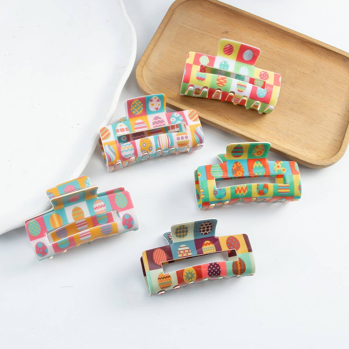 CWAHA1390_COLOR MATCHING PRINTED RECTANGLE HAIR CLAW CLIP