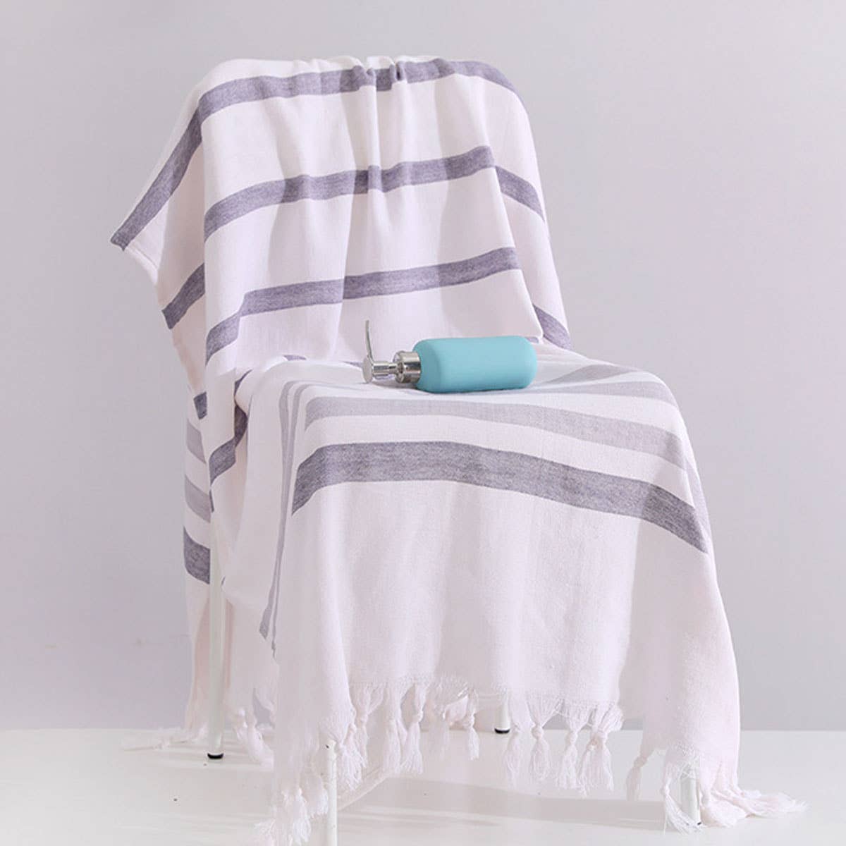 Lightweight Cotton Striped Beach Towel with Tassels