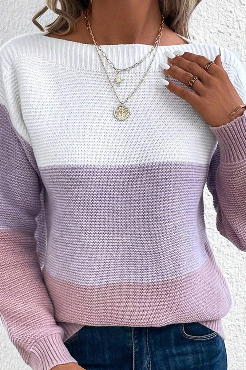 CWOSWL07648_CONTRAST COLOR PANELED CREW NECK KNIT TOP