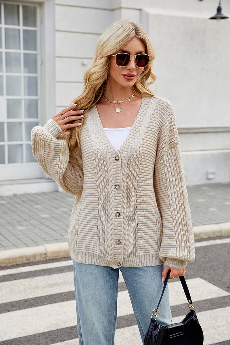 CWOCAL00686_LONG SLEEVE V-NECK CABLE KNIT CARDIGAN