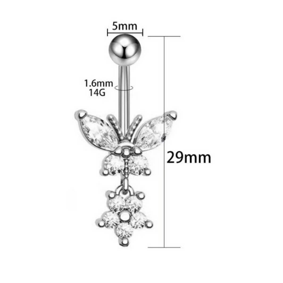 Zircon Butterfly Flower Belly Button Ring_CWMM9461