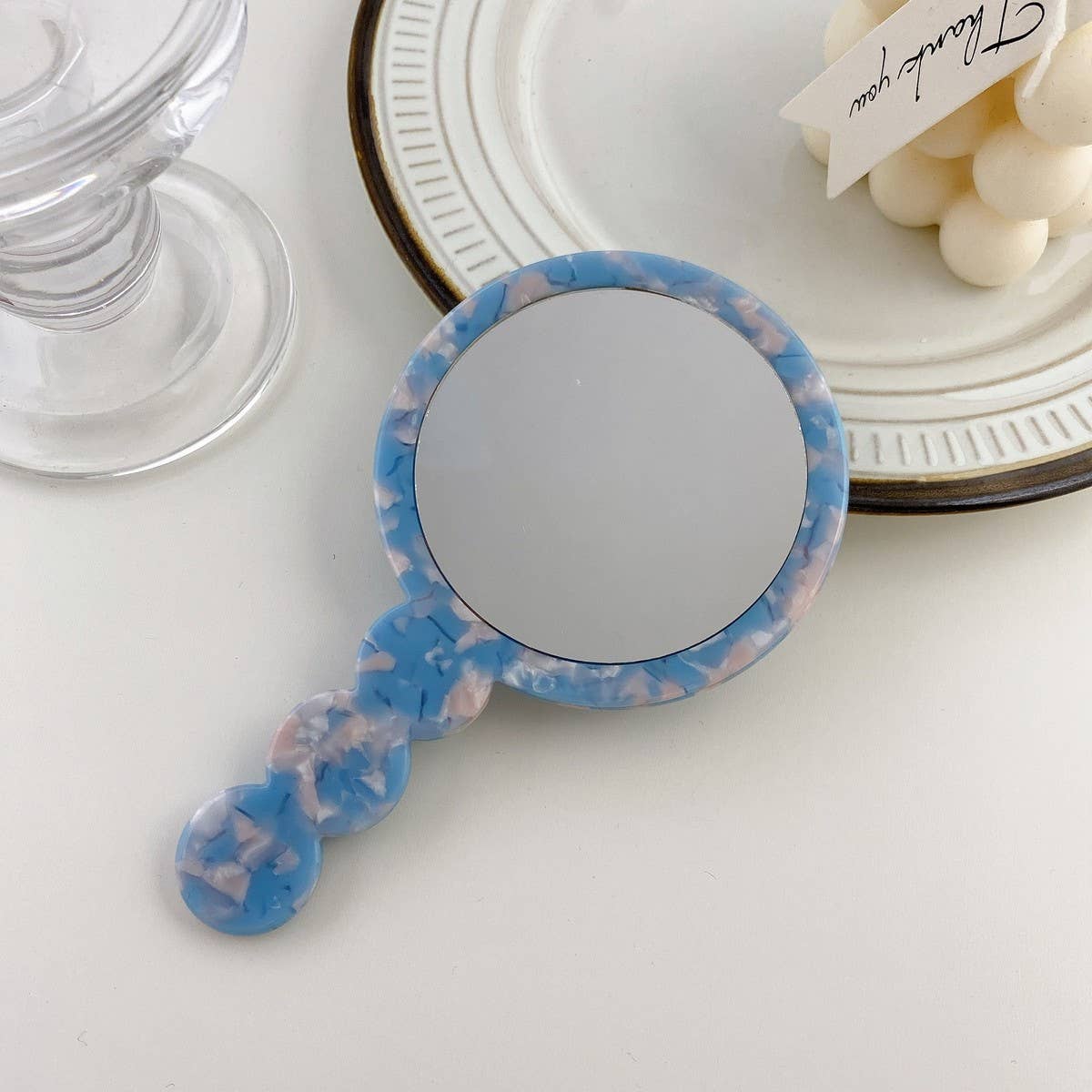 Geometric Acetate Handheld Mirror, Retro Design