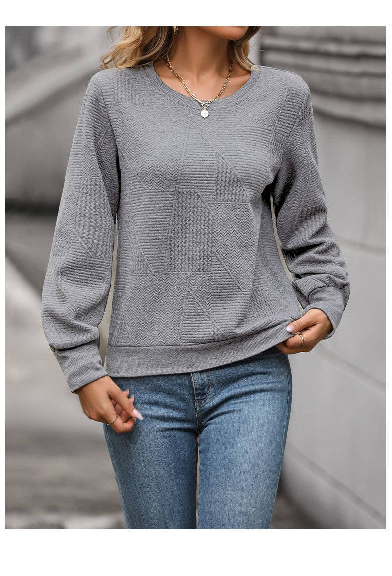 SOLID COLOR TEXTURE SENSE ROUND NECK HOODIE