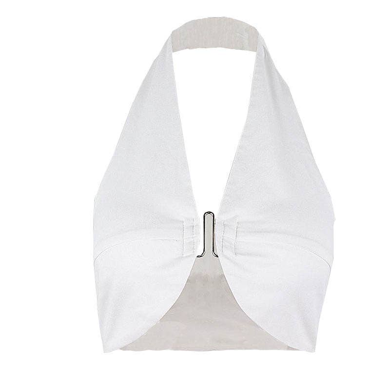 Sexy V-Neck Hook Closure Backless Halter Top