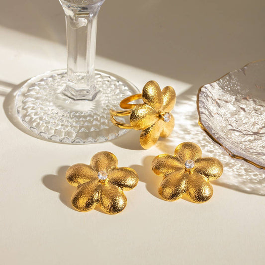 FASHION PERSONALIZED FLOWER EARRINGS AND RING SET_CWAJE1886