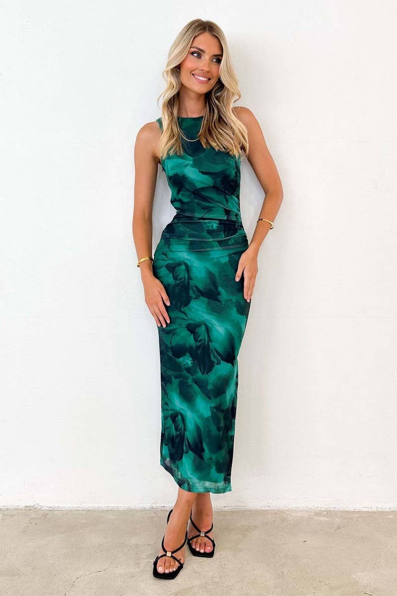 CWDMD5543_ELEGANT FLORAL WAIST?CINCHING SLIM FIT DRESS