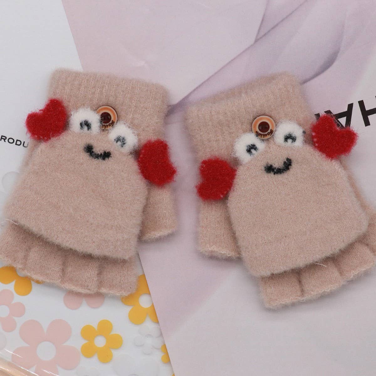 CARTOON CHILDREN STUDENT WARM FLIP GLOVES_CWAG0167