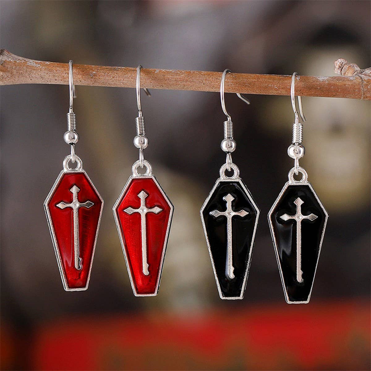 HALLOWEEN VINTAGE CROSS SKULL EARRINGS