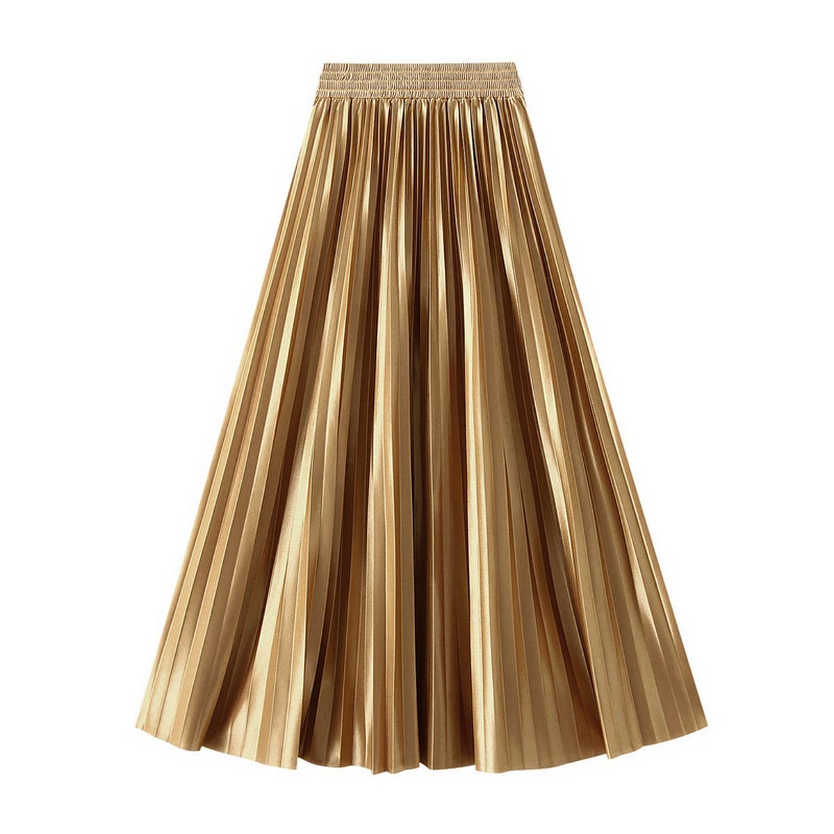Slimming Shiny High-Waist Pleated Midi Skirt_CWBMS0329