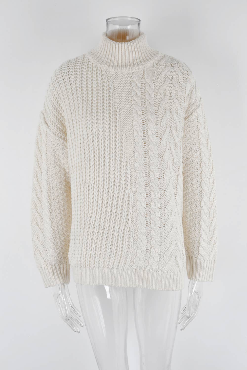 TWIST KNIT HALF TURTLENECK SOLID COLOR SWEATER