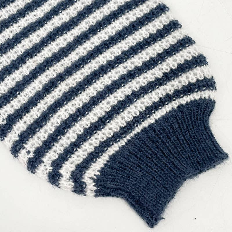 Striped off-the-shoulder sleeve knitted sweater