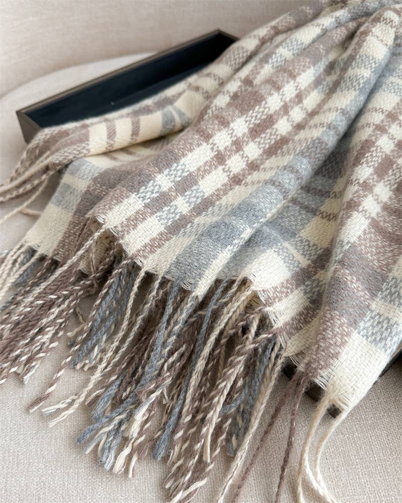 Plaid Cashmere-Like Scarf with Fringe for Winter_CWASC1443