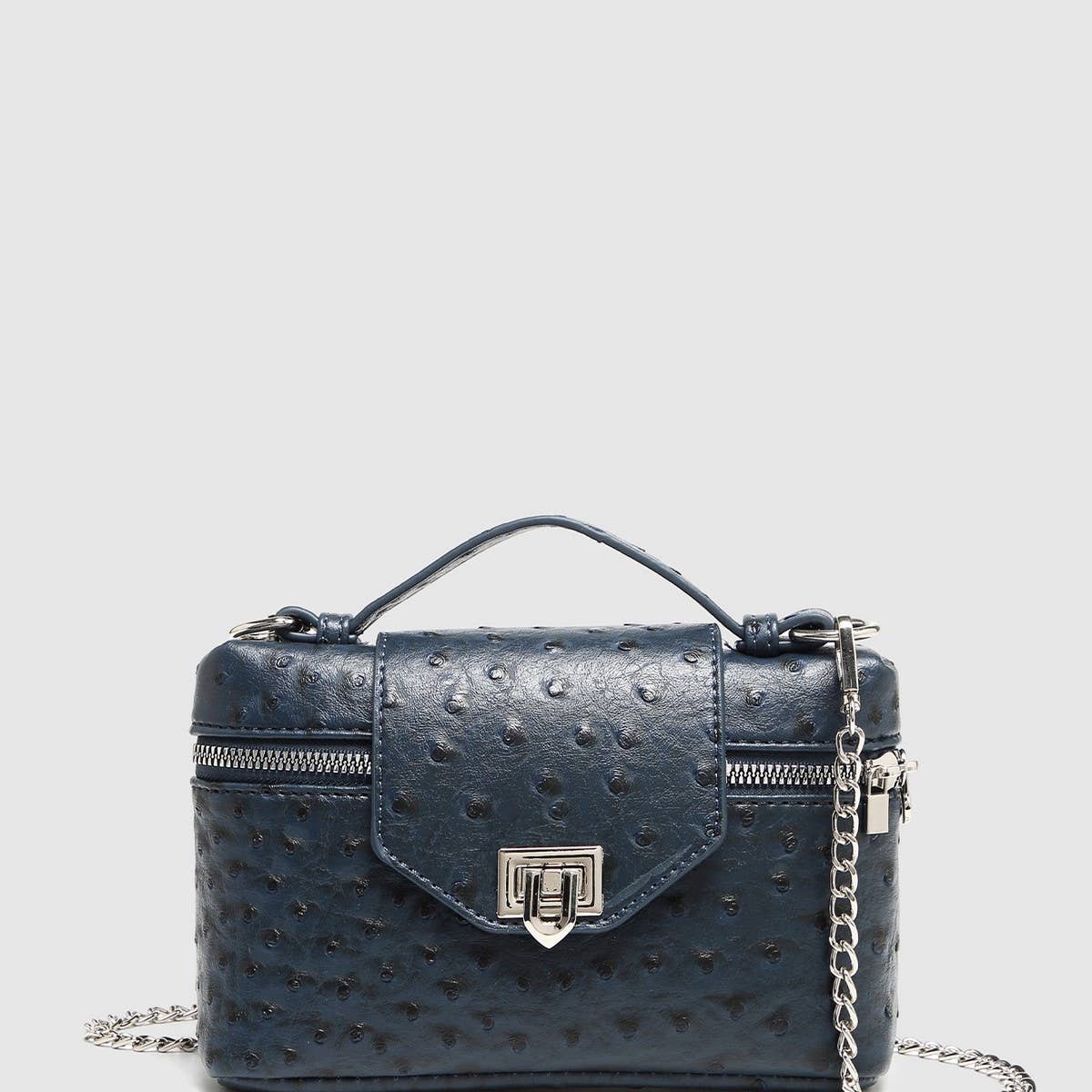 New Ostrich Texture Boxy Chain Shoulder Bag_CWAB5719