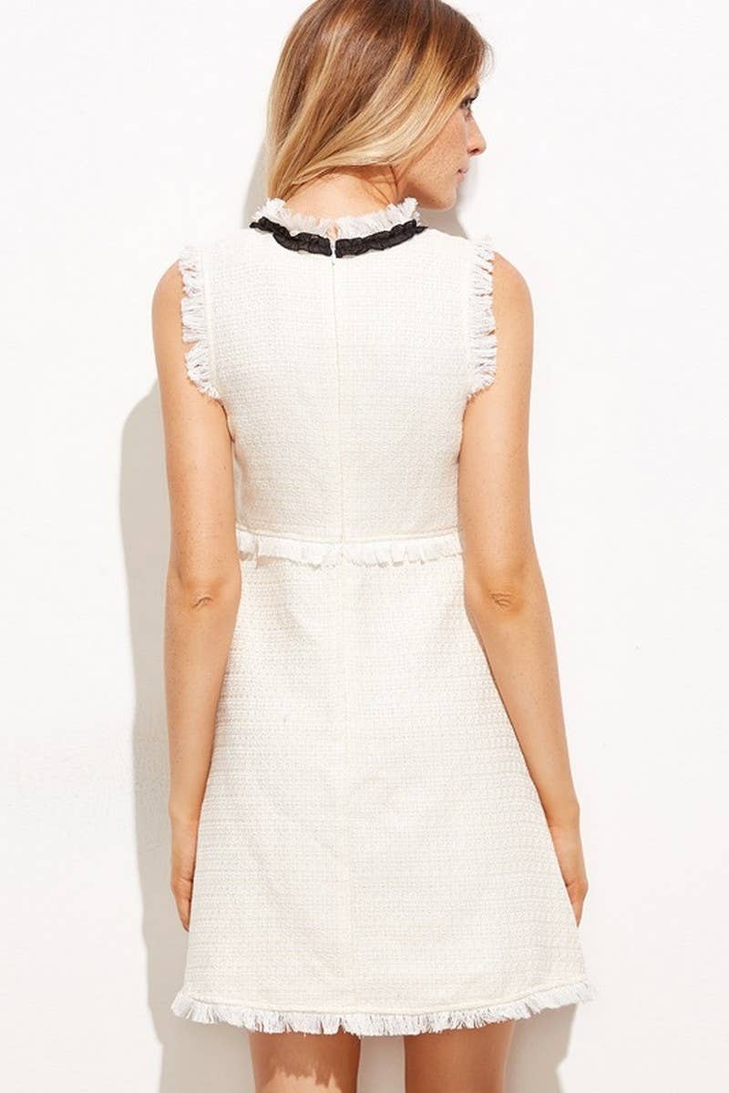 CWDSD6838_ROUND NECK SLEEVELESS TASSEL BOW DRESS