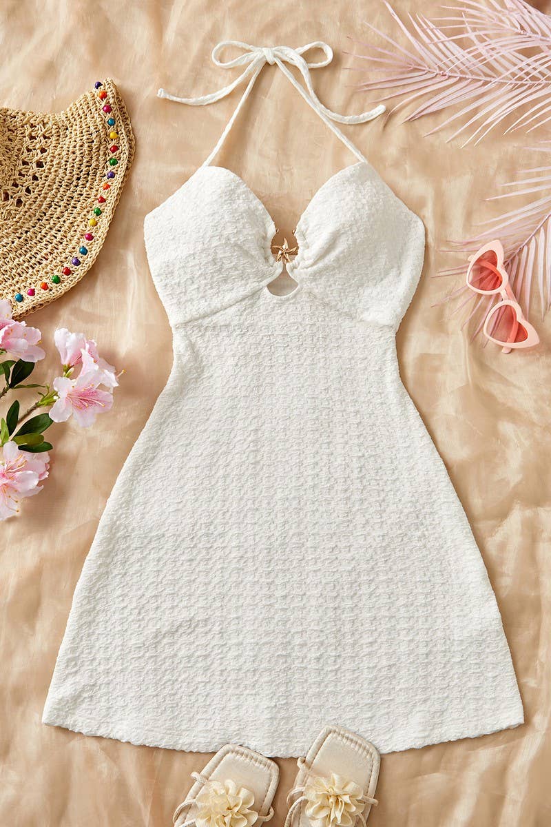 CWDHL1059_SUMMER SUSPENDER SEXY HALTER NECK BEACH DRESS