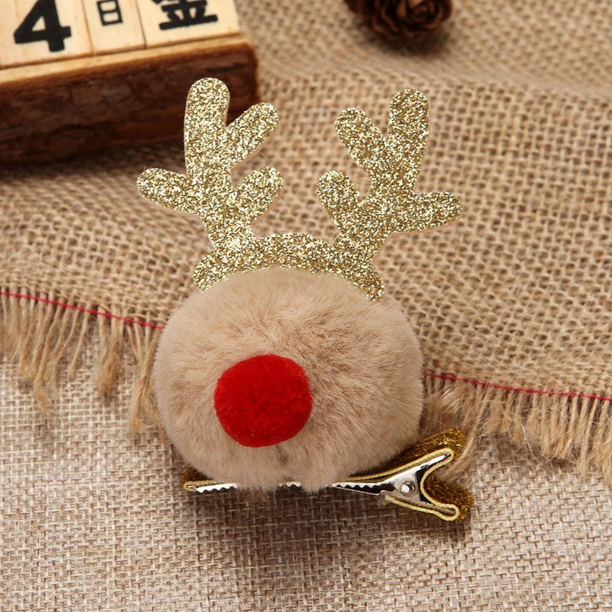 CHRISTMAS CARTOON FUR BALL ELK HAIRPIN HEADDRESS