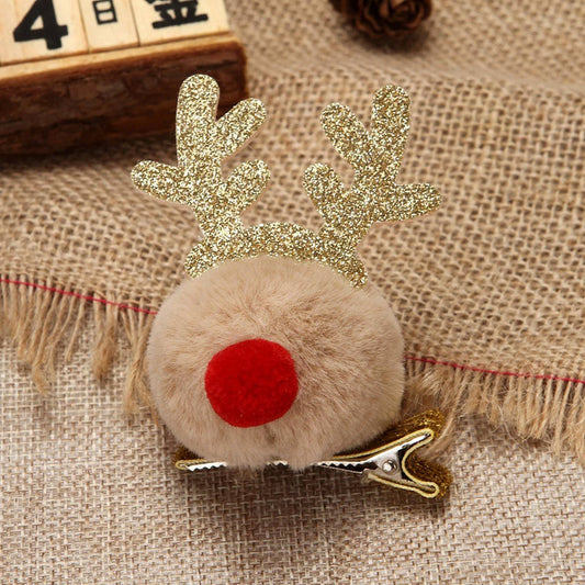 CHRISTMAS CARTOON FUR BALL ELK HAIRPIN HEADDRESS