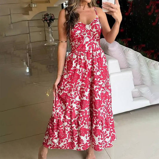 WOMEN TEMPERAMENT PRINT SUSPENDER LONG DRESS_CWDMD1316