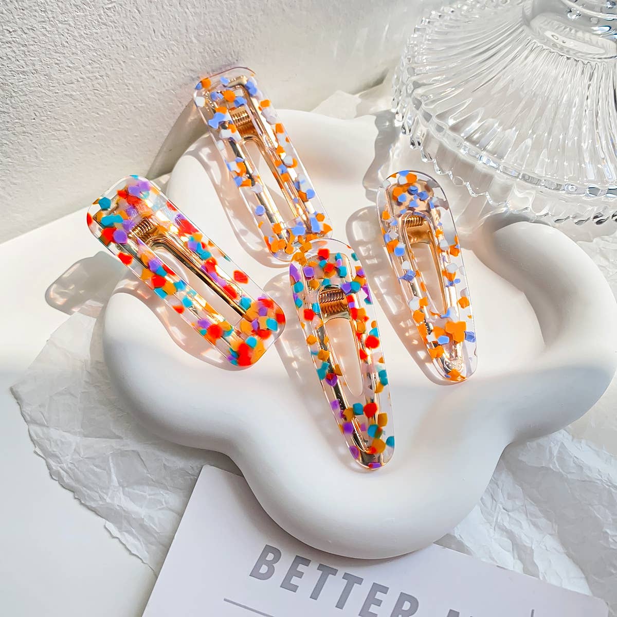 Colored polka dot square acetate plate hair clip