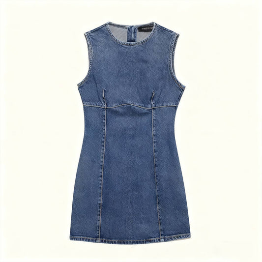 Round-neck versatile short denim dress