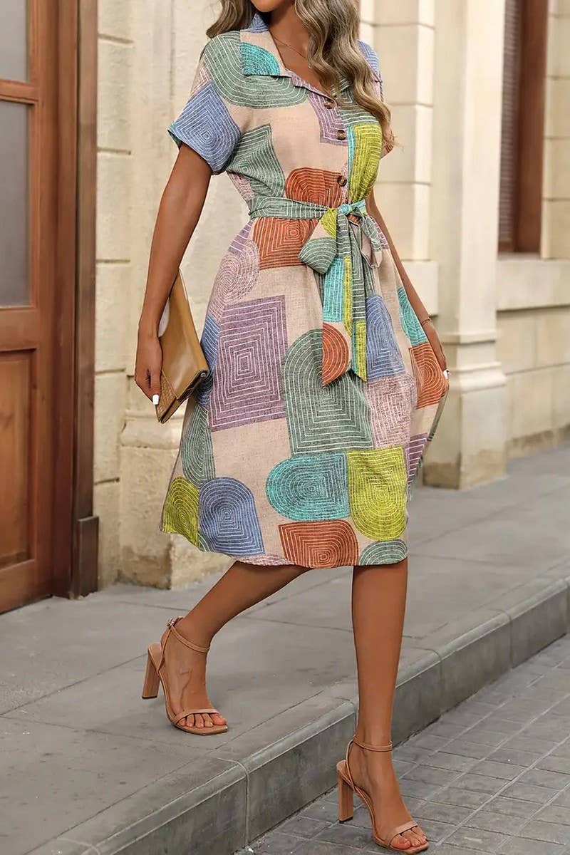 CWDMD5593_SUMMER FASHION GEOMETRIC PRINT DRESS