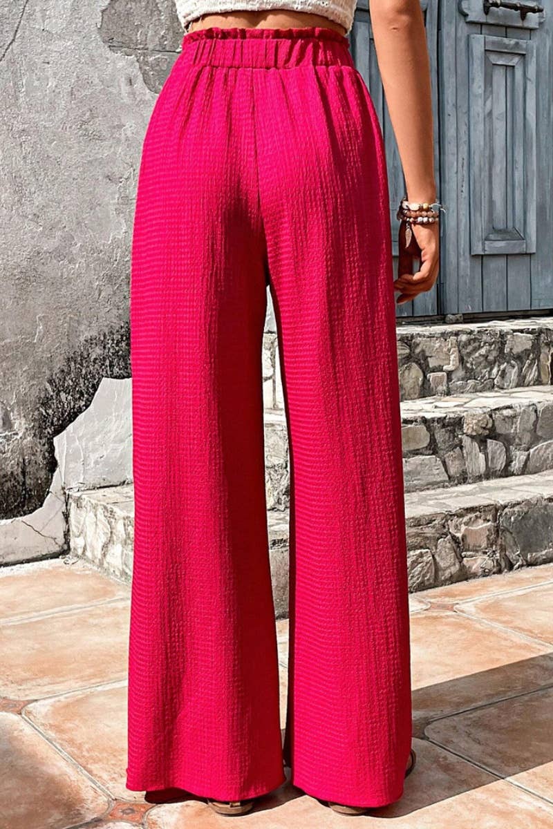CWBMP0142_SUMMER CASUAL BUBBLE PLAID WIDE-LEG PANTS