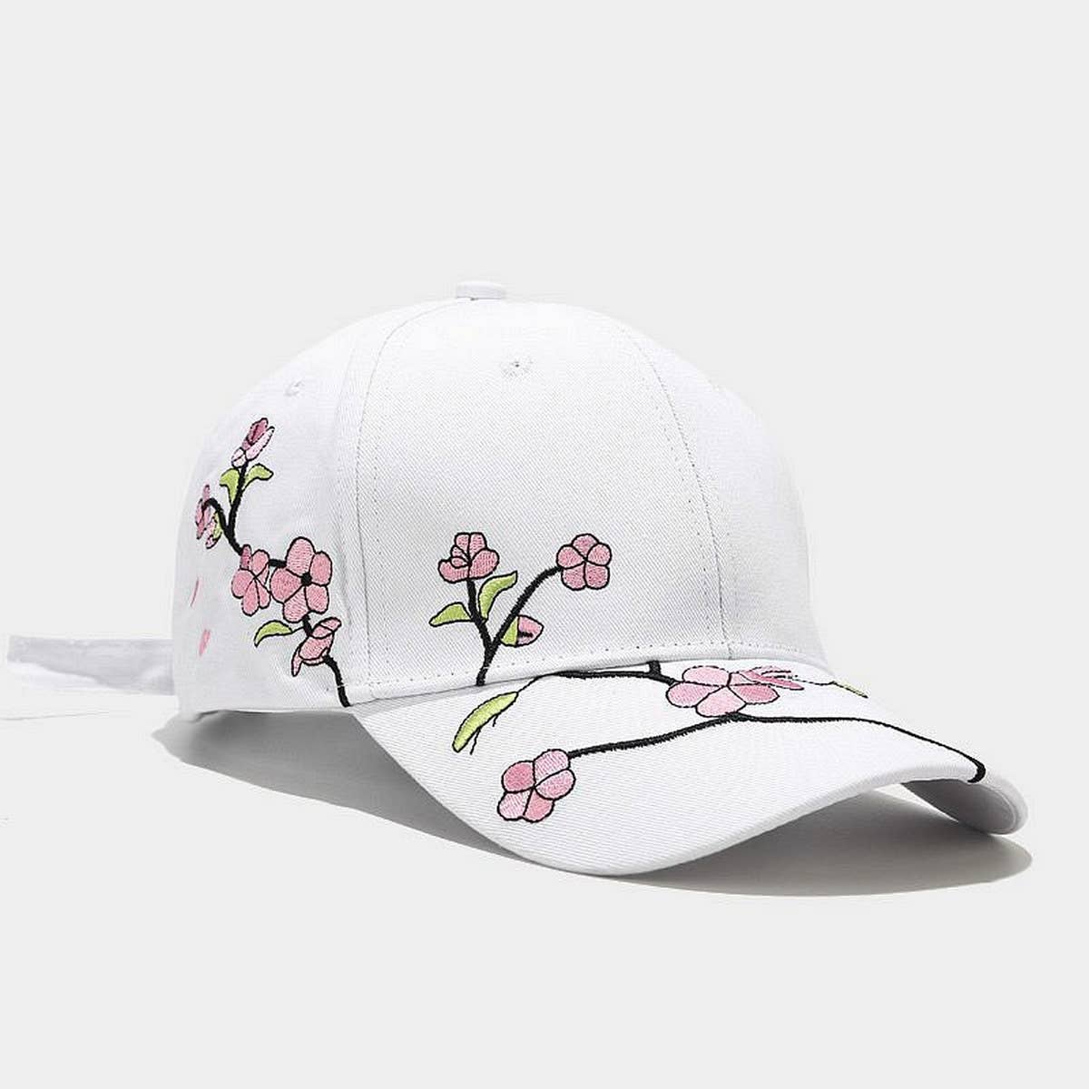 Embroidered Peach Blossom Cotton Baseball Cap CWAH1639