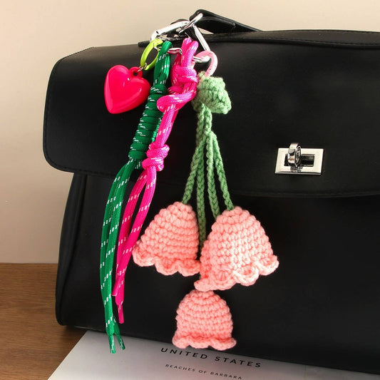 Handmade Lily of the Valley Yarn Keychain Charm