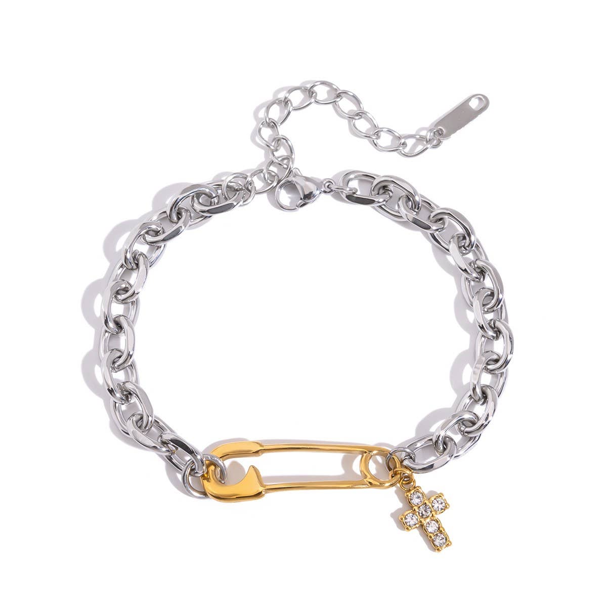 Two-Tone Stainless Steel Paperclip Bracelet,Luxury