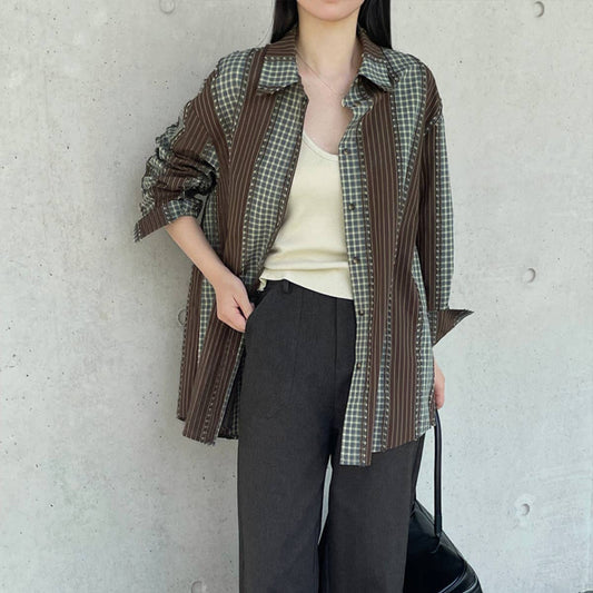 American vintage color patchwork plaid shirt