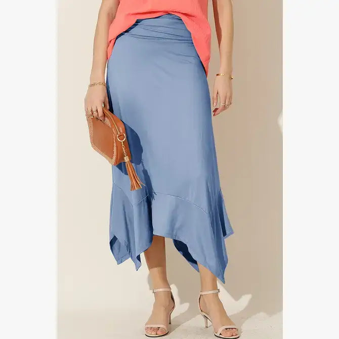 CWBLS118-P_HANDKERCHIEF HEMLINE WAIST LONG FLOWY SKIRT