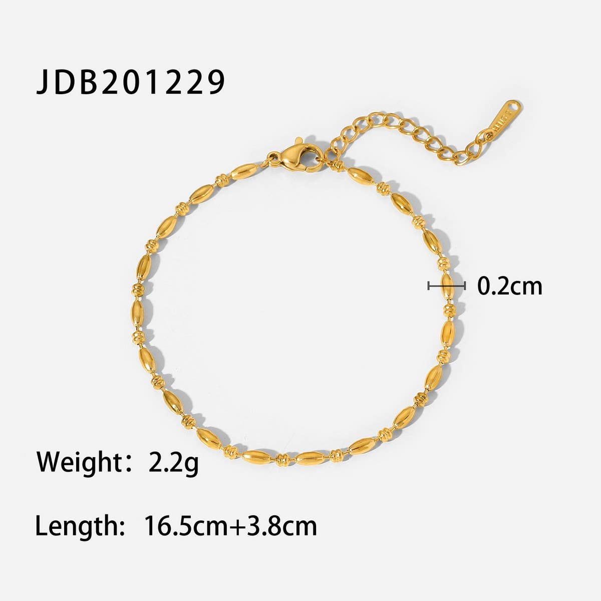 18K Gold Oval Bead Bracelet, Titanium Steel, Luxe_CWAJE4719