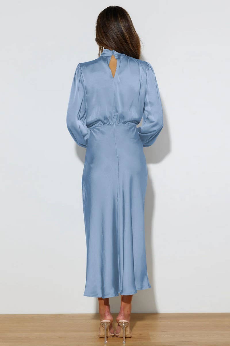 SOLID COLOR SATIN LONG SLEEVED LOOSE DRESS_CWDMD1311