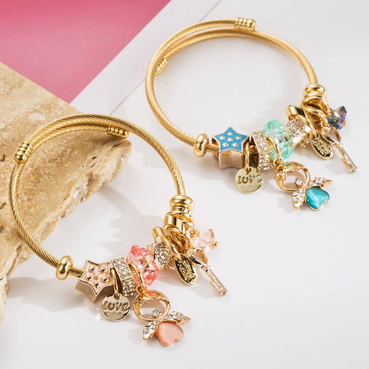 Angel & Key Charm Steel Bracelet for Women_CWMM8474