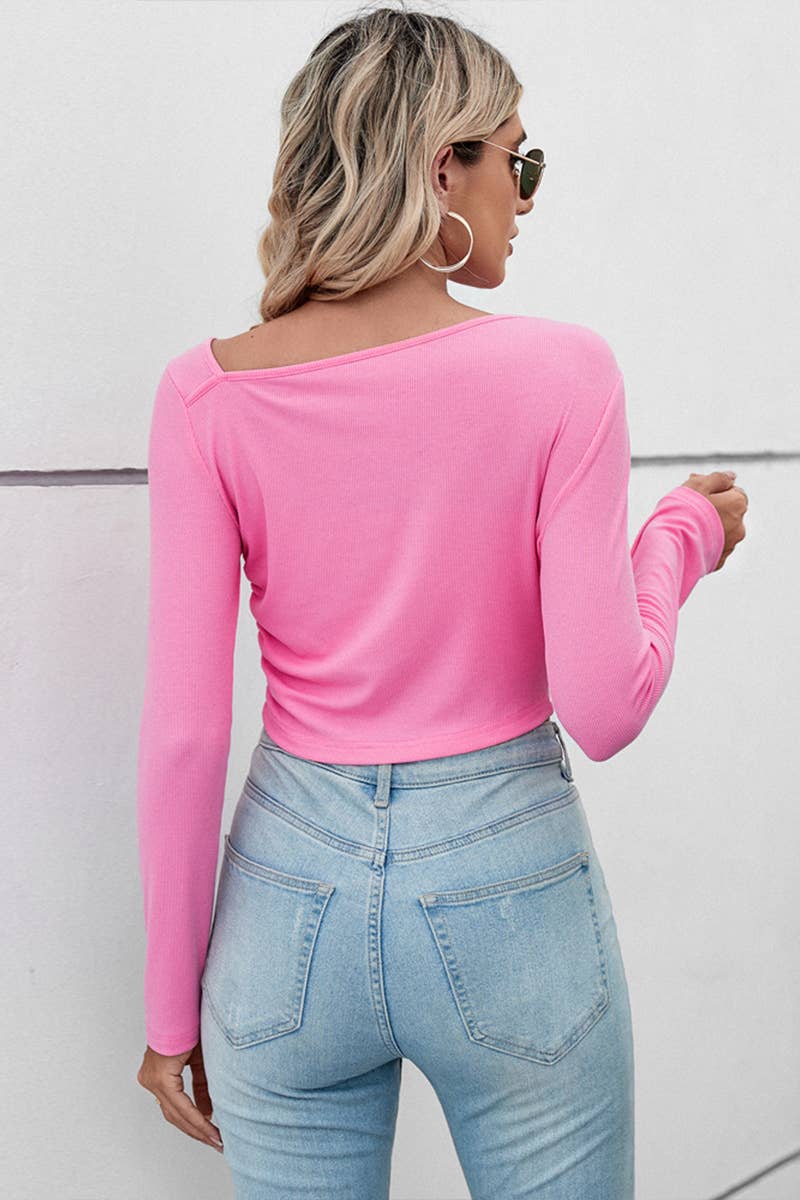 WOMEN SEMI OPEN COLLAR SLIM BLOUSE_CWTBLL0459