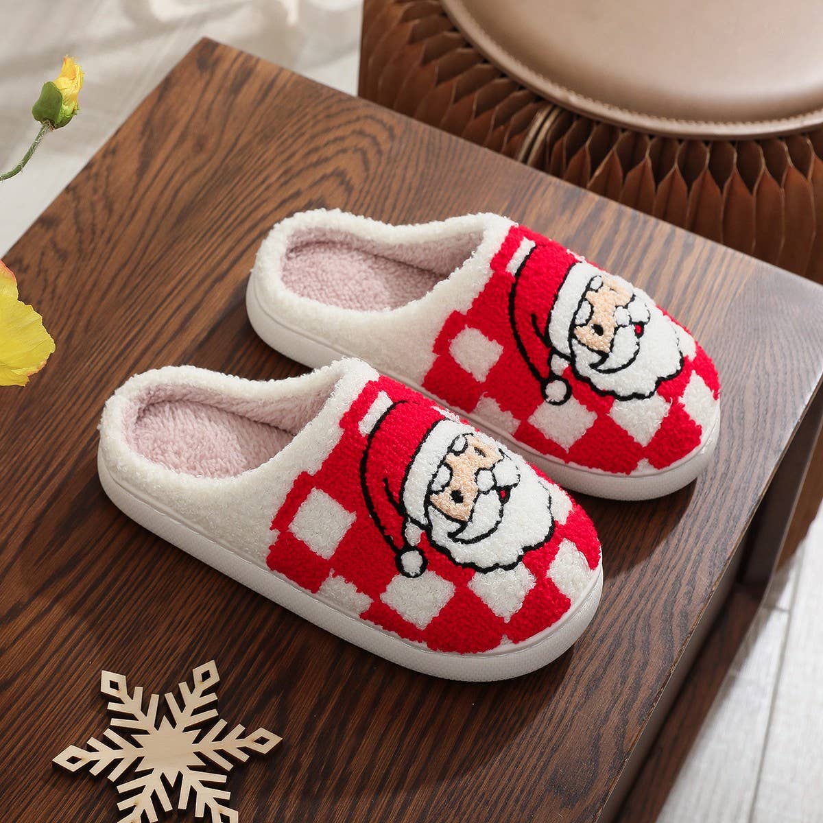CHRISTMAS PLAID SANTA CLAUS COTTON SLIPPERS