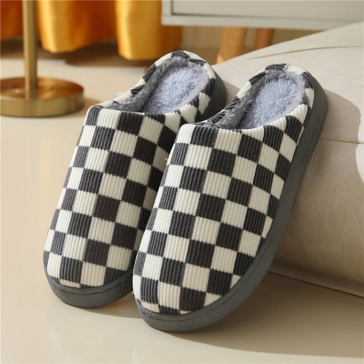 HOUSEHOLD SIMPLE CHECKERED COTTON SLIPPERS_CWSHS0332