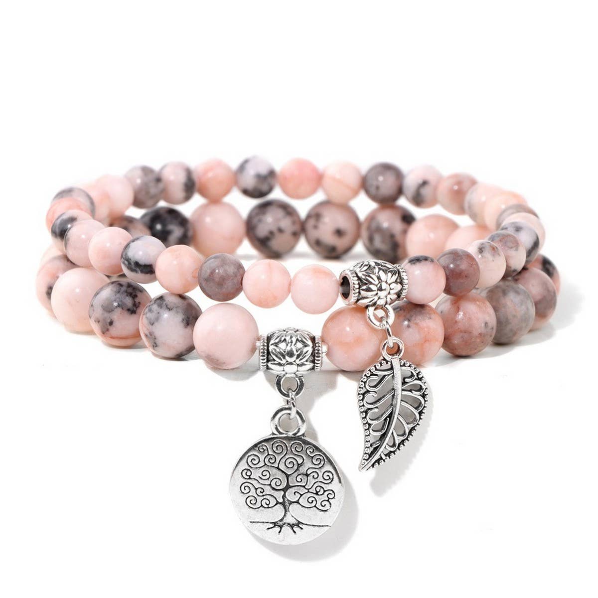 CWAJE4232_NATURAL STONE BEADS TREE OF LIFE PENDANT BRACELET