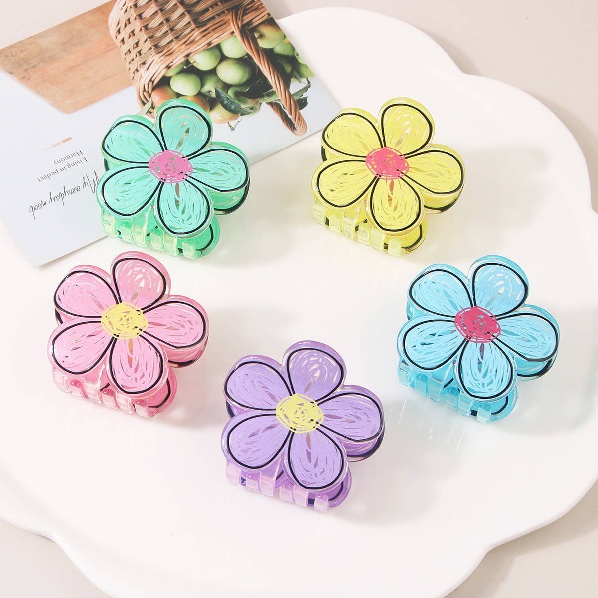 Flower Graffiti Hair Claw Cute Versatile Updo Clip